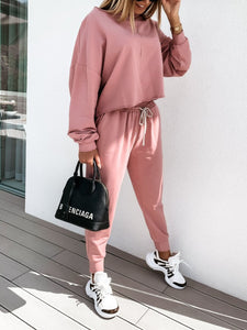 Pink crop top sweat suit