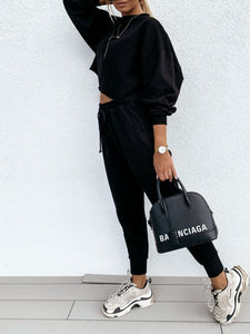 Black 2 piece crop top sweat suit