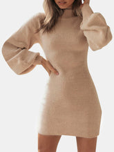 Load image into Gallery viewer, Beige Lantern Sleeve Fleece Dress
