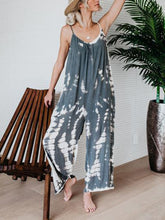 Load image into Gallery viewer, Blue and white wide leg jumpsuit with spaghetti straps, perfect for loungewear, sleepwear, or running errands.
