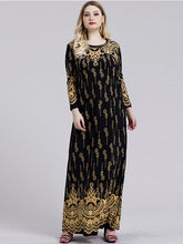 Load image into Gallery viewer, Black and Gold Floral Print Maxi Dress - Length Long - Curvy
