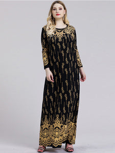 Black and Gold Floral Print Maxi Dress - Length Long - Curvy