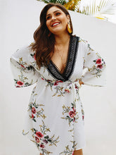 Load image into Gallery viewer, Pretty as a Picture Laced Deep V Floral Dress - Curvy
