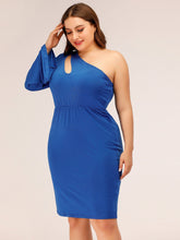 Load image into Gallery viewer, Blue Diva One Shoulder Dress - Curvy
