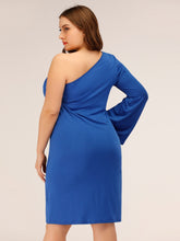 Load image into Gallery viewer, Blue Diva One Shoulder Dress - Curvy
