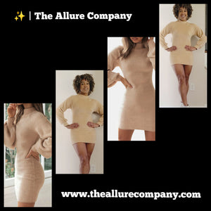 Beige Lantern Sleeve Fleece Dress